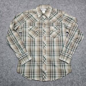 Wrangler Wrancher Shirt Pearl Snap Button Up‎ Long Sleeve Plaid Red Men's Medium